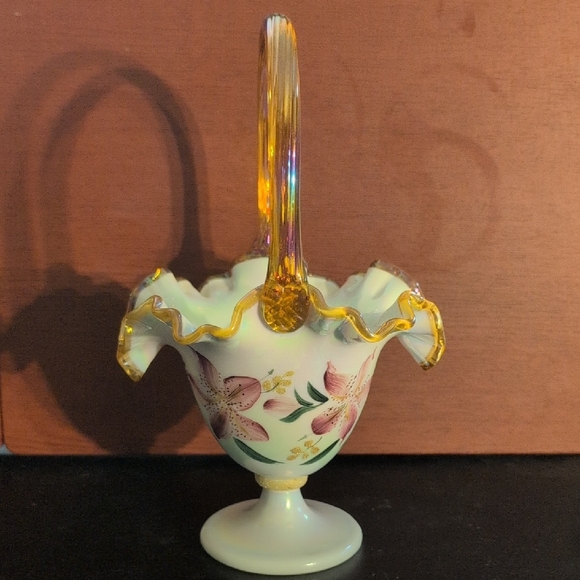 Very Rare 50th Anniversary Fenton Hand Painted Glass Basket